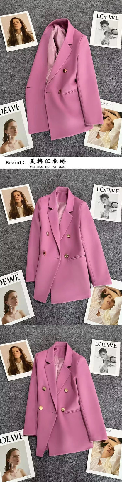 Candy Color Slim Blazer with Notched Collar and Metal Buttons