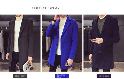 Men's Long Cotton Windbreaker Jacket Casual Slim Fit
