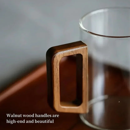 400ml Glass Cups with Walnut Handle for Tea