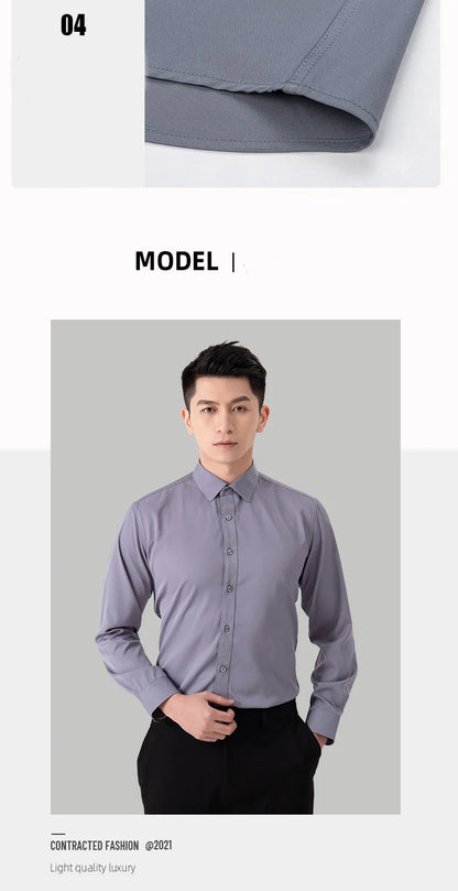 Men's Slim Fit Solid Color White Dress Shirt