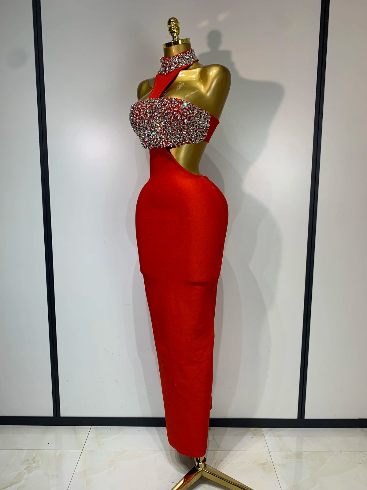Black Bodycon Bandage Dress with Sparkly Crystals