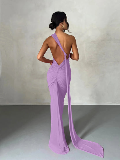 Hugcitar One Shoulder Backless Maxi Dress Women