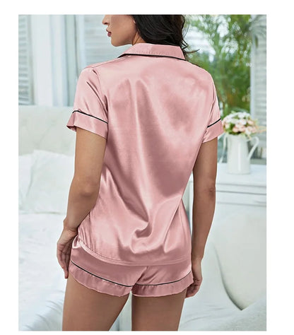 Silk Satin Pajamas Set for Women with Button-Down Design