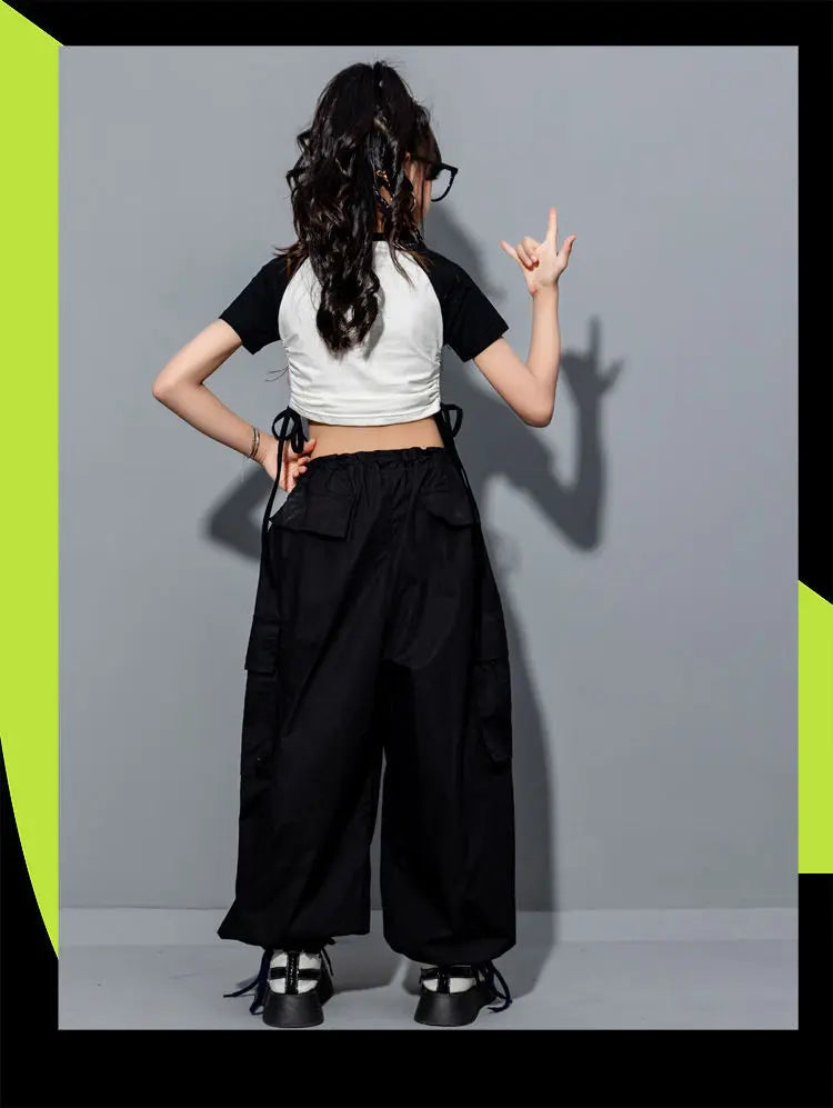 Girls Loose Cargo Pants with Belt for Daily Wear