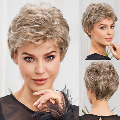 Light Blonde Mixed Off-White Pixie Cut Wig with Bangs