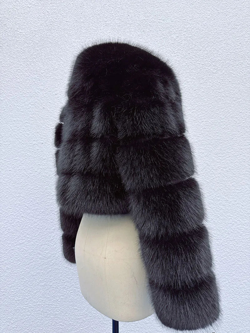 Cropped Faux Fur Coat for Women in Black