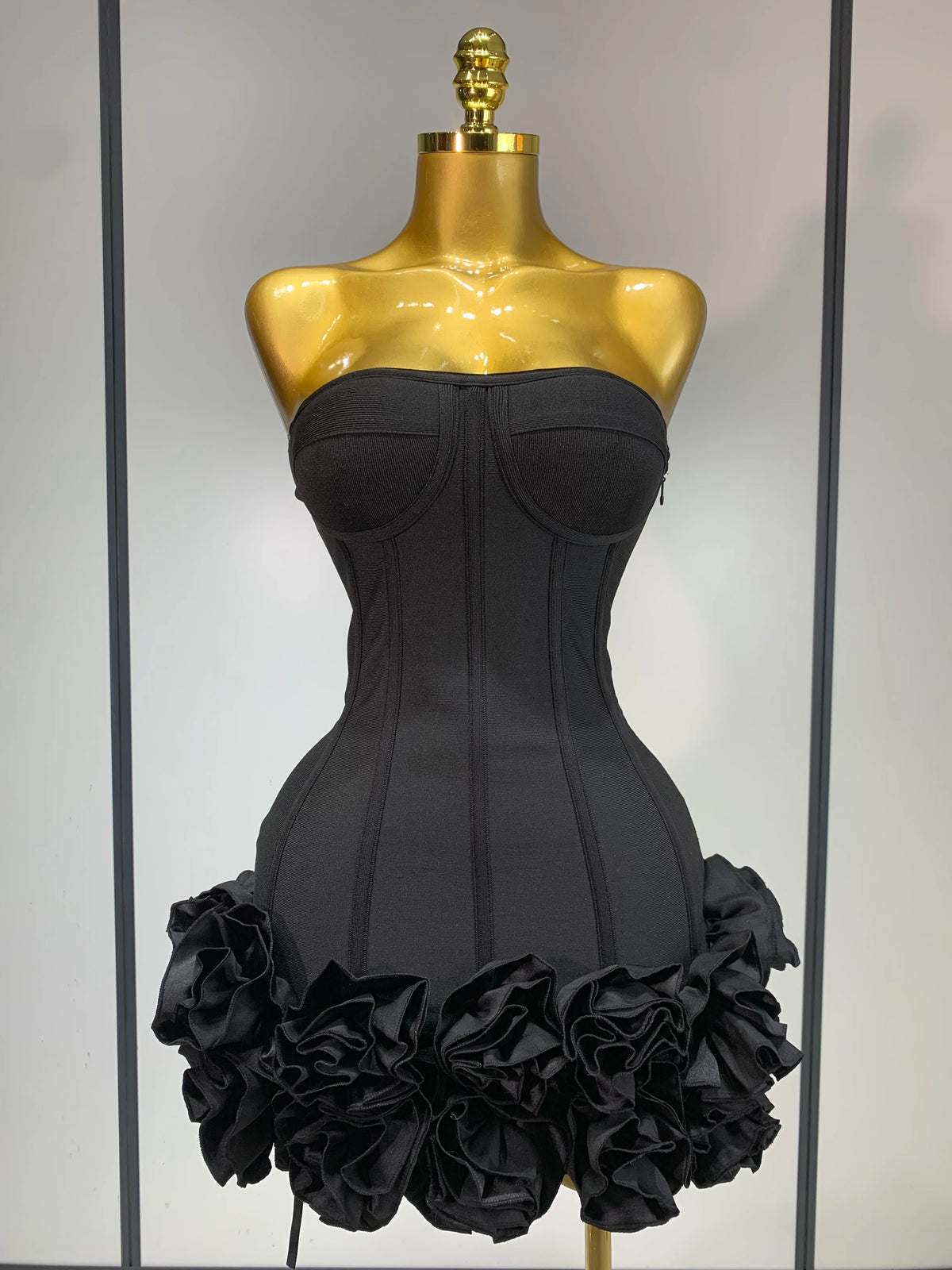 Women Strapless Backless Flower Embellished Mini Dress