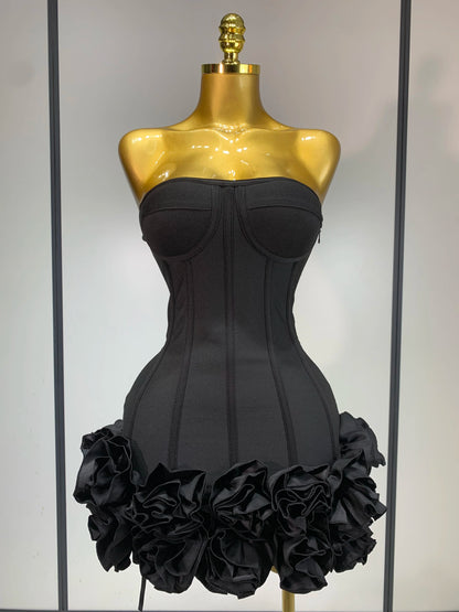 Women Strapless Backless Flower Embellished Mini Dress