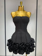 Women Strapless Backless Flower Embellished Mini Dress