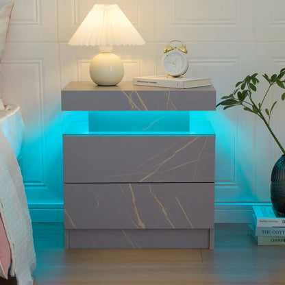 Cubehom White LED Nightstand with 2 Drawers