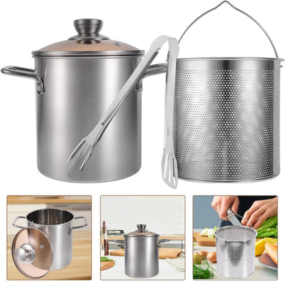3L Stainless Steel Deep Fryer Pot with Lid and Basket