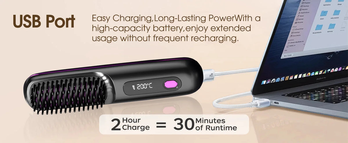 Cordless Hair Straightener Brush with LCD Display