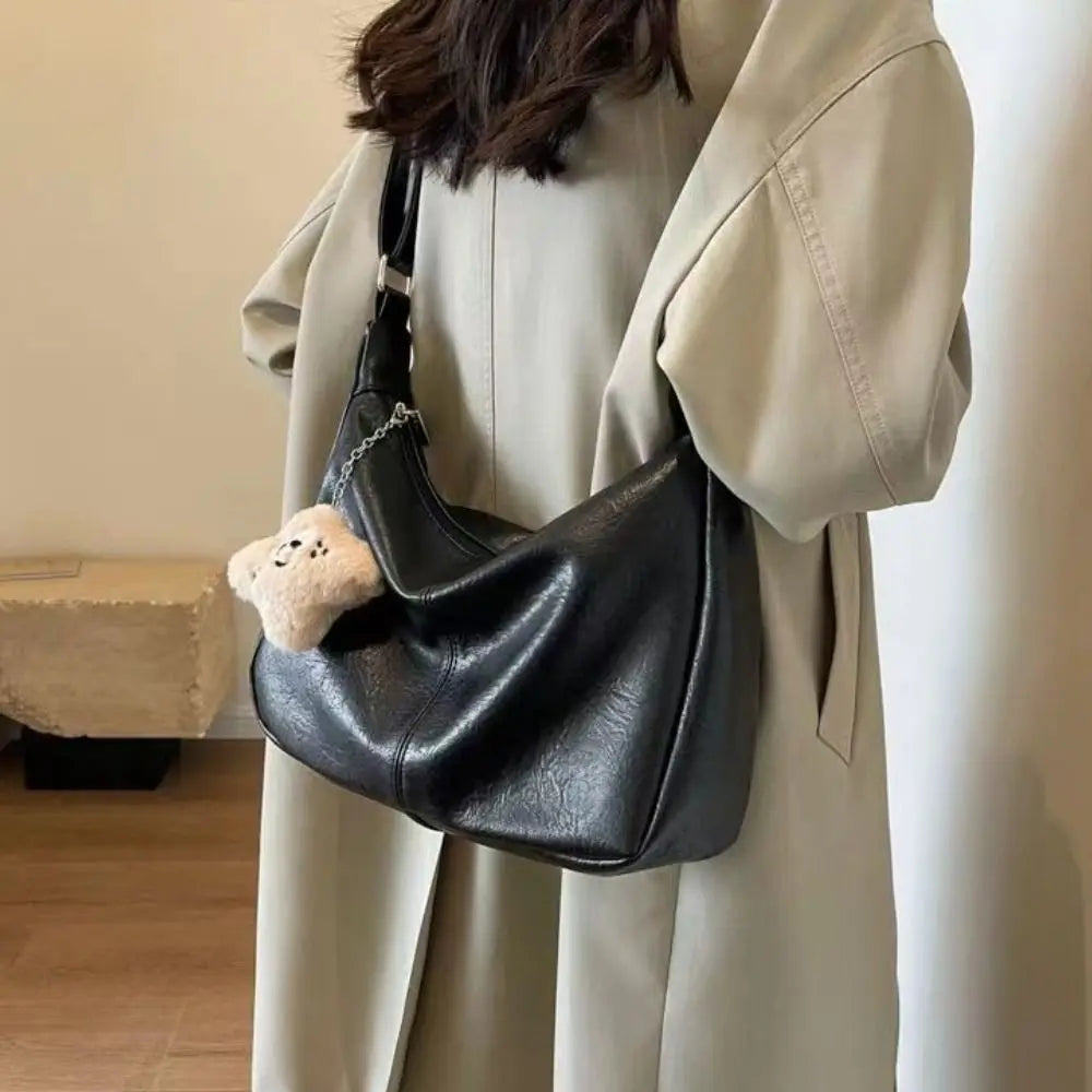 Trendy PU Leather Slouchy Shoulder Bag for Women
