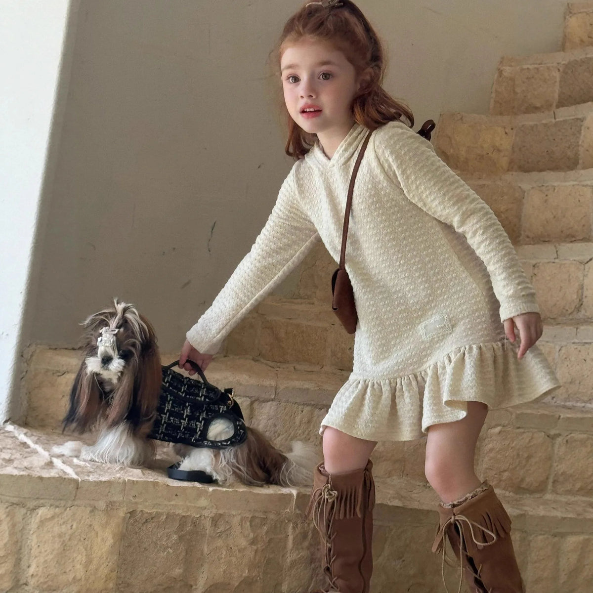 Hooded Knitted Lace Dress for Girls