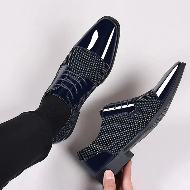 Men's Black PU Leather Lace Up Oxfords Shoes