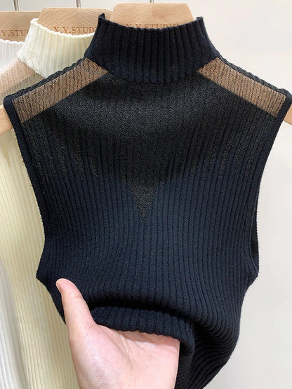 Mesh Knitted Tank Top Women Sleeveless Chic Cut Out