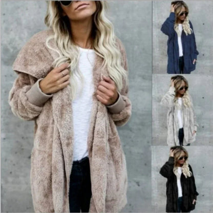 Winter Fleece Cardigan Jacket Women Hooded Outerwear