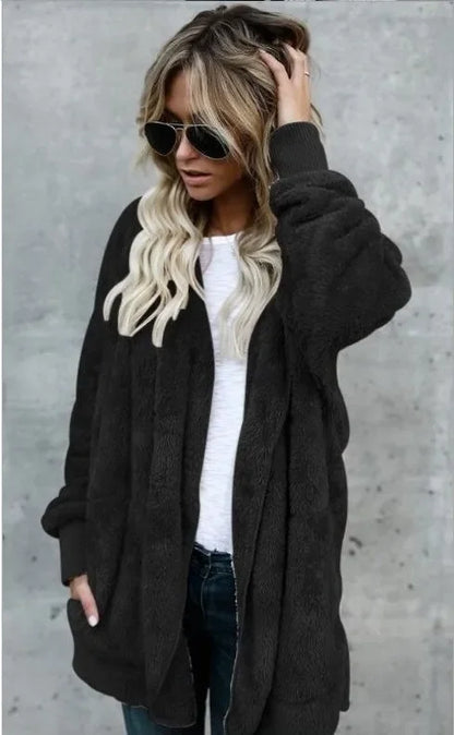 Winter Fleece Cardigan Jacket Women Hooded Outerwear