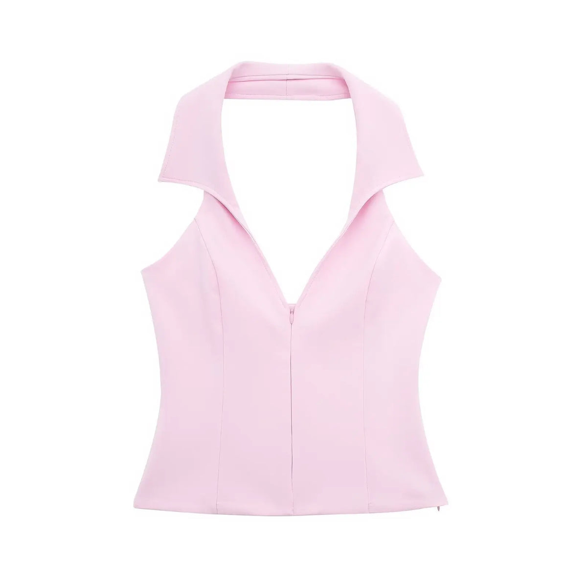 Women Summer 2 Piece Set V-Neck Backless Zipper Top
