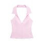 Women Summer 2 Piece Set V-Neck Backless Zipper Top