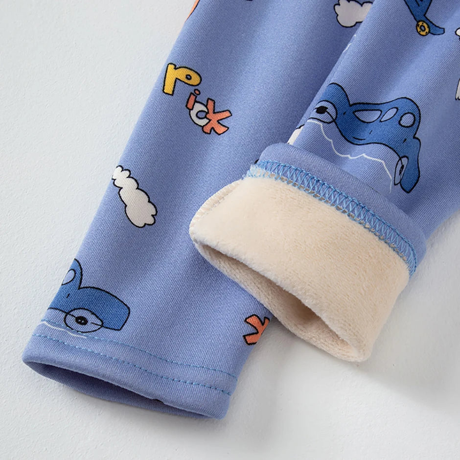 Children's Cartoon Printed Thick Warm Underwear Set
