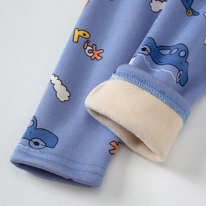 Children's Cartoon Printed Thick Warm Underwear Set
