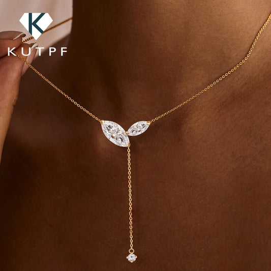 Marquise Cut Moissanite Lariat Pendant Necklace Silver