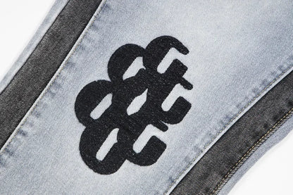 Washed Denim Trousers for Men with Micro-Flared Style