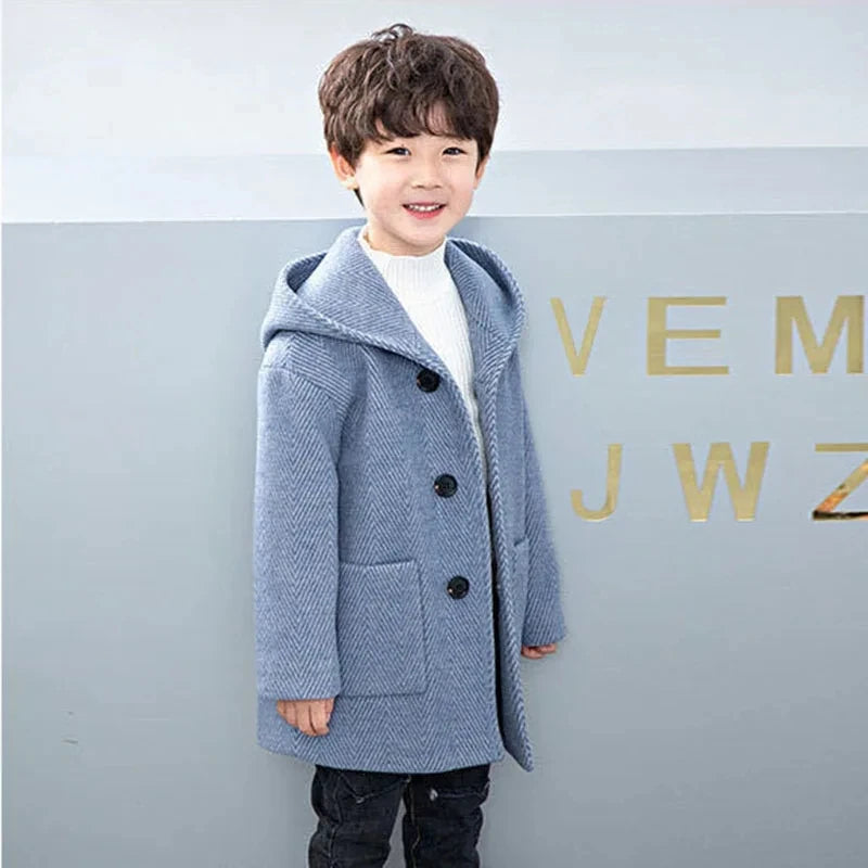 Winter Woolen Jacket for Boys Casual Hooded Coat