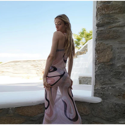 Sheer Mesh Bodycon Maxi Dress for Women