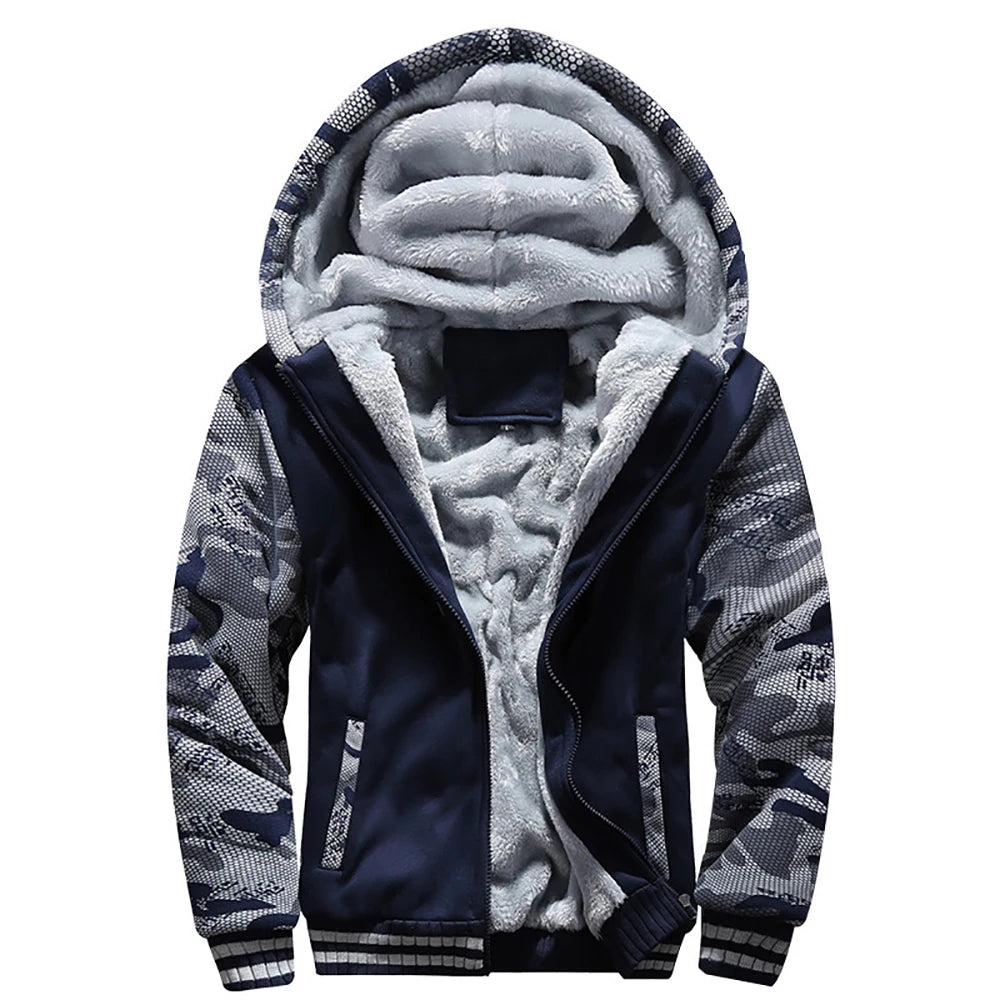 Men's Camouflage Winter Jacket Fleece Long Sleeve Coat