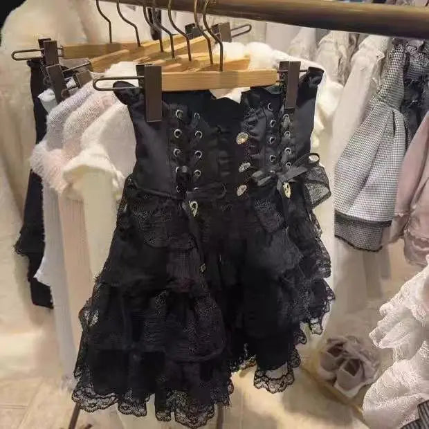 Japanese Sweet Lolita Mini Skirt Women Retro Lace Skirt