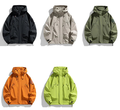 Men's Waterproof Hooded Jacket Cargo Black Softshell