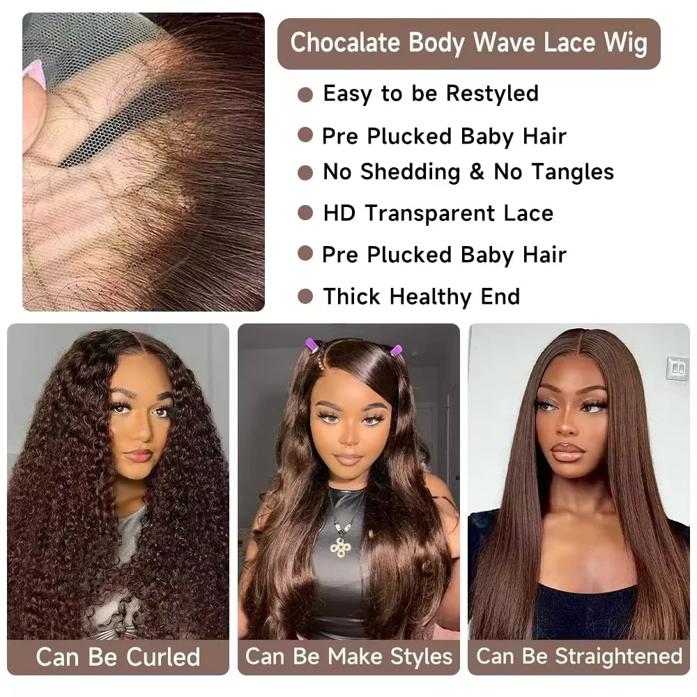 Chocolate Brown Body Wave HD Lace Front Wig 46 Inch