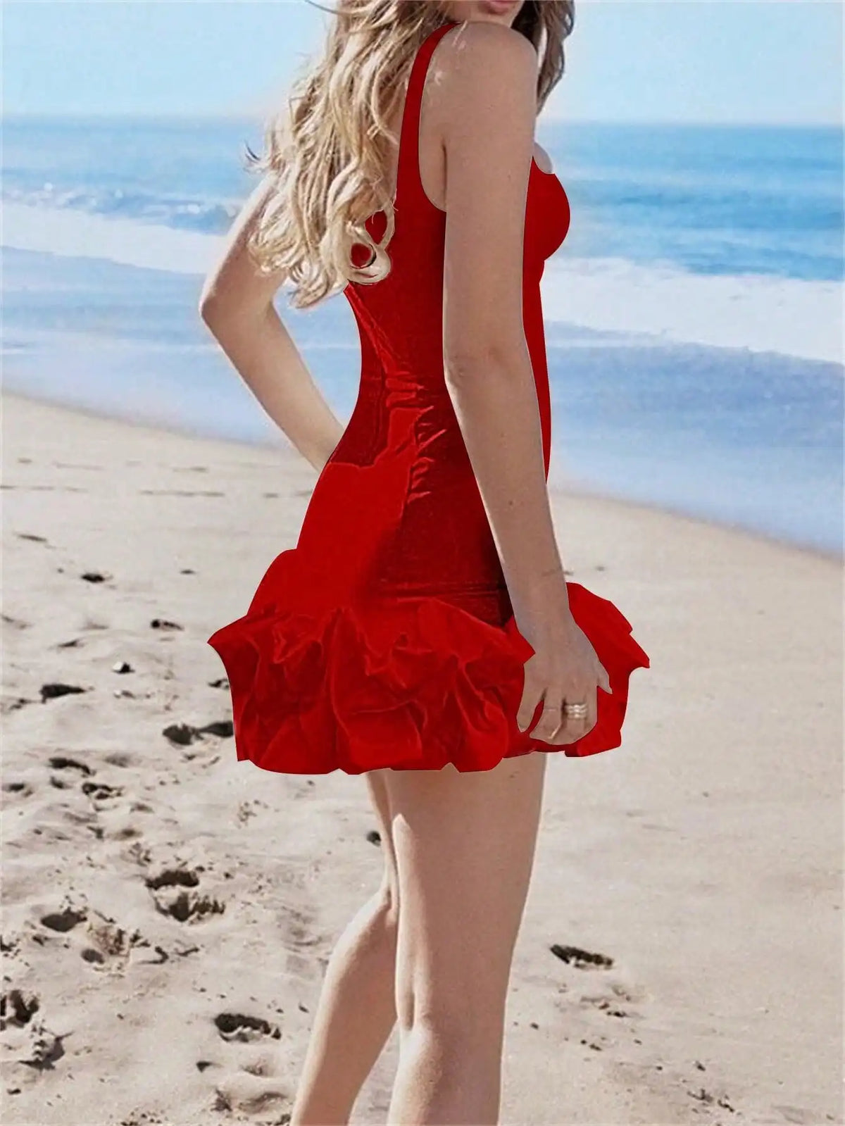 Women's Red Bodycon Mini Dress with Spaghetti Straps