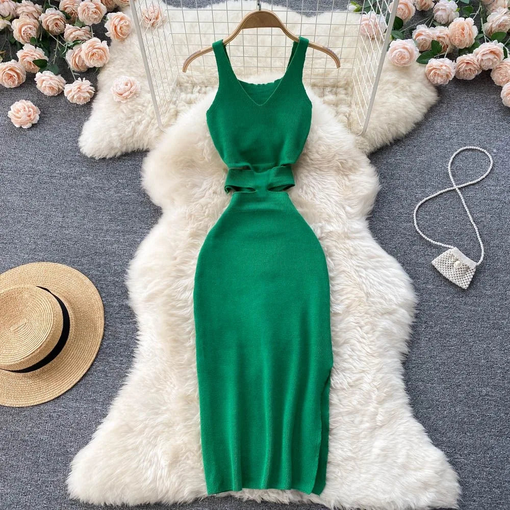 YuooMuoo Women Knitted Bodycon Dress with Cut Out Waist