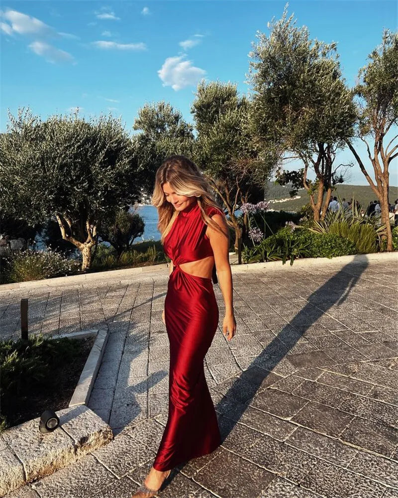 Hollow Out Turtleneck Maxi Dress for Women