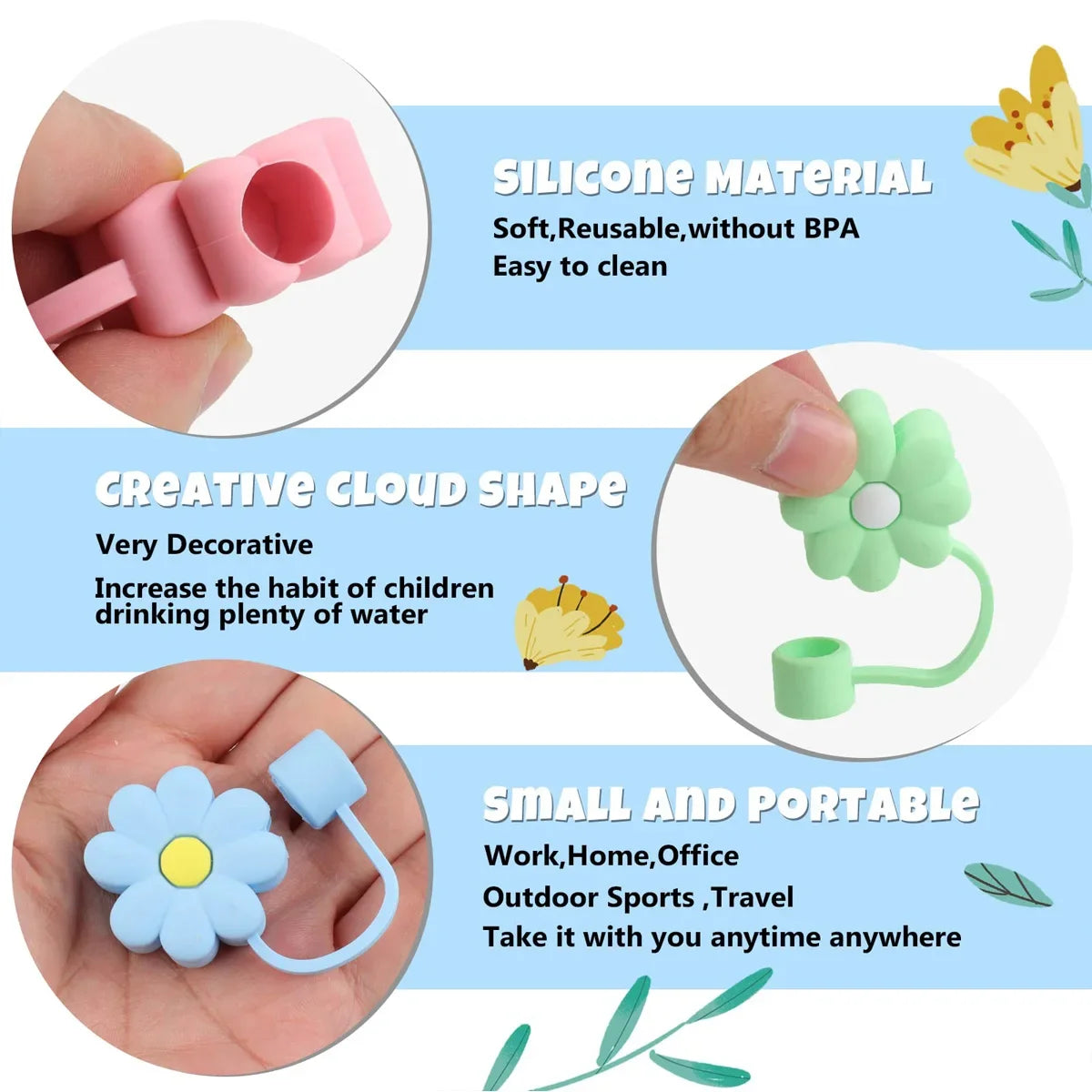 Silicone Dustproof Straw Covers 10mm Pack of 4