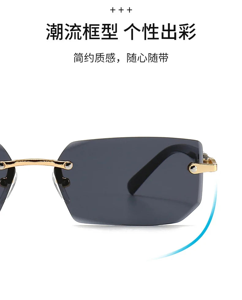 Rimless Rectangle Sunglasses for Women and Men