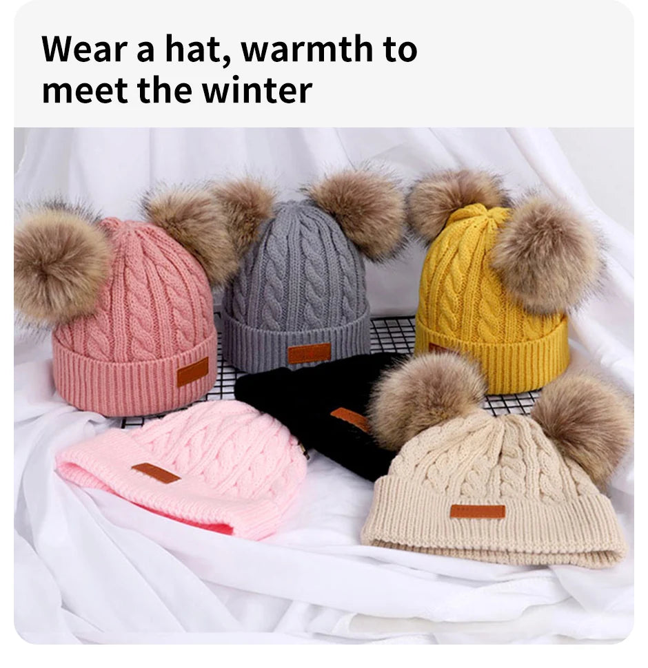 Cute Wool Pompom Baby Hat for Kids