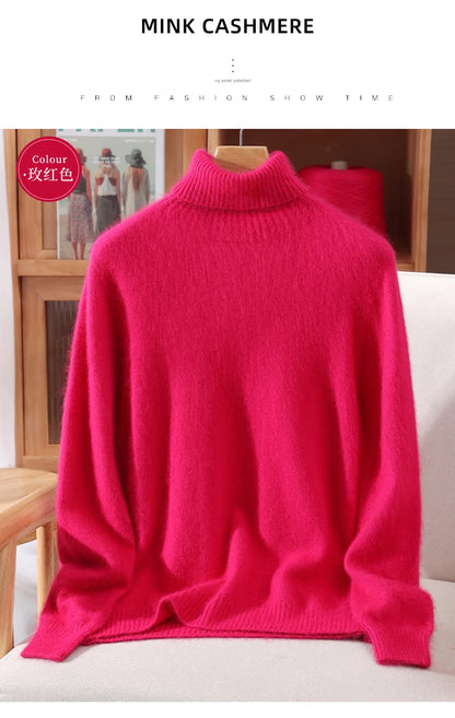 Mink Fur High Collar Pullover Sweater for Women