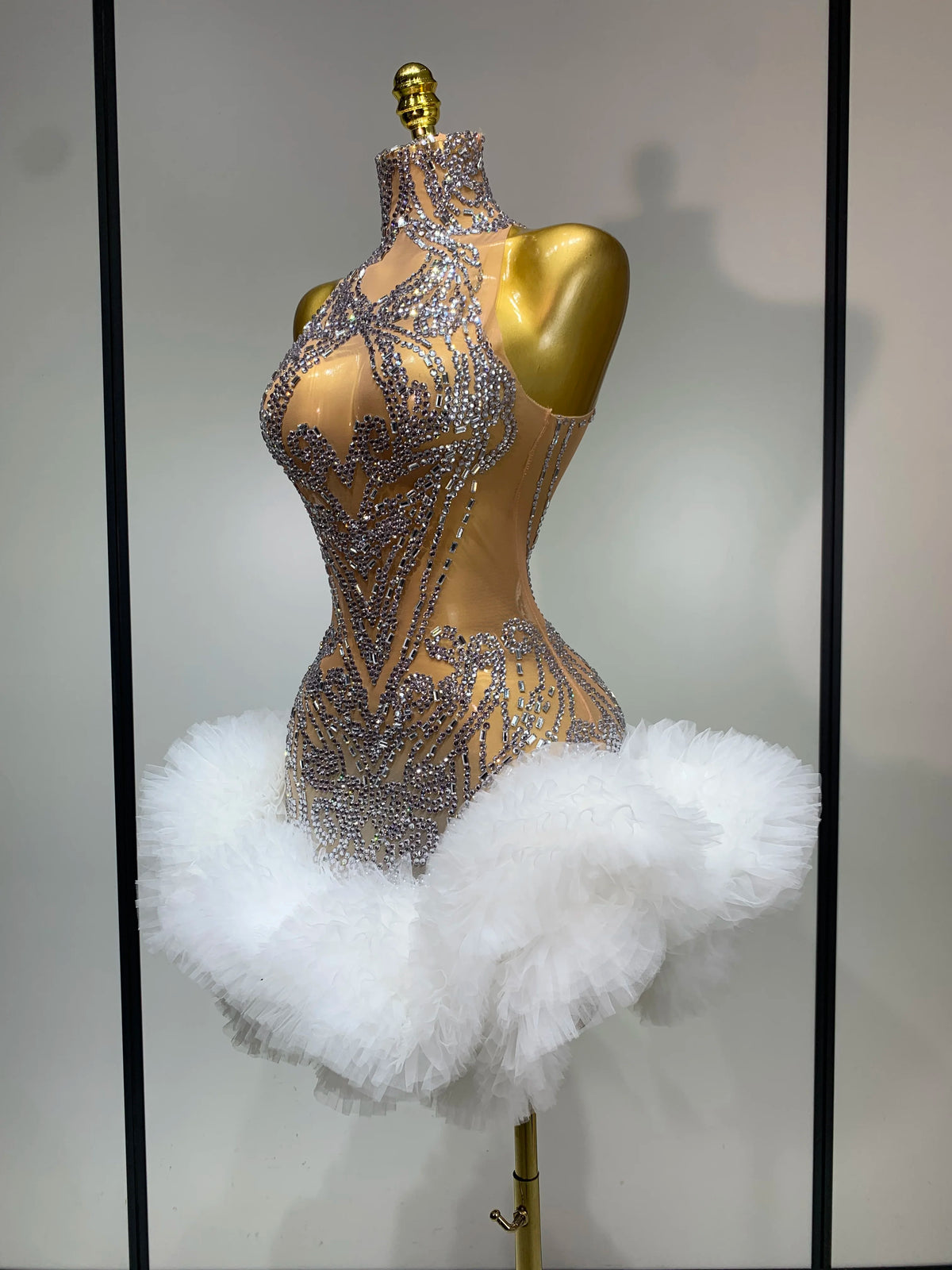 Sexy Rhinestone Mesh Bodycon Mini Dress for Women
