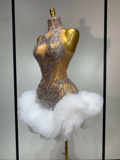 Sexy Rhinestone Mesh Bodycon Mini Dress for Women