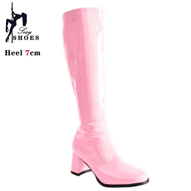 7cm Square Heel Knee-High Gogo Boots for Women