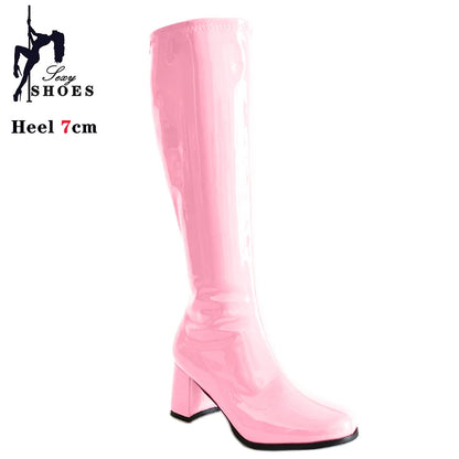 7cm Square Heel Knee-High Gogo Boots for Women
