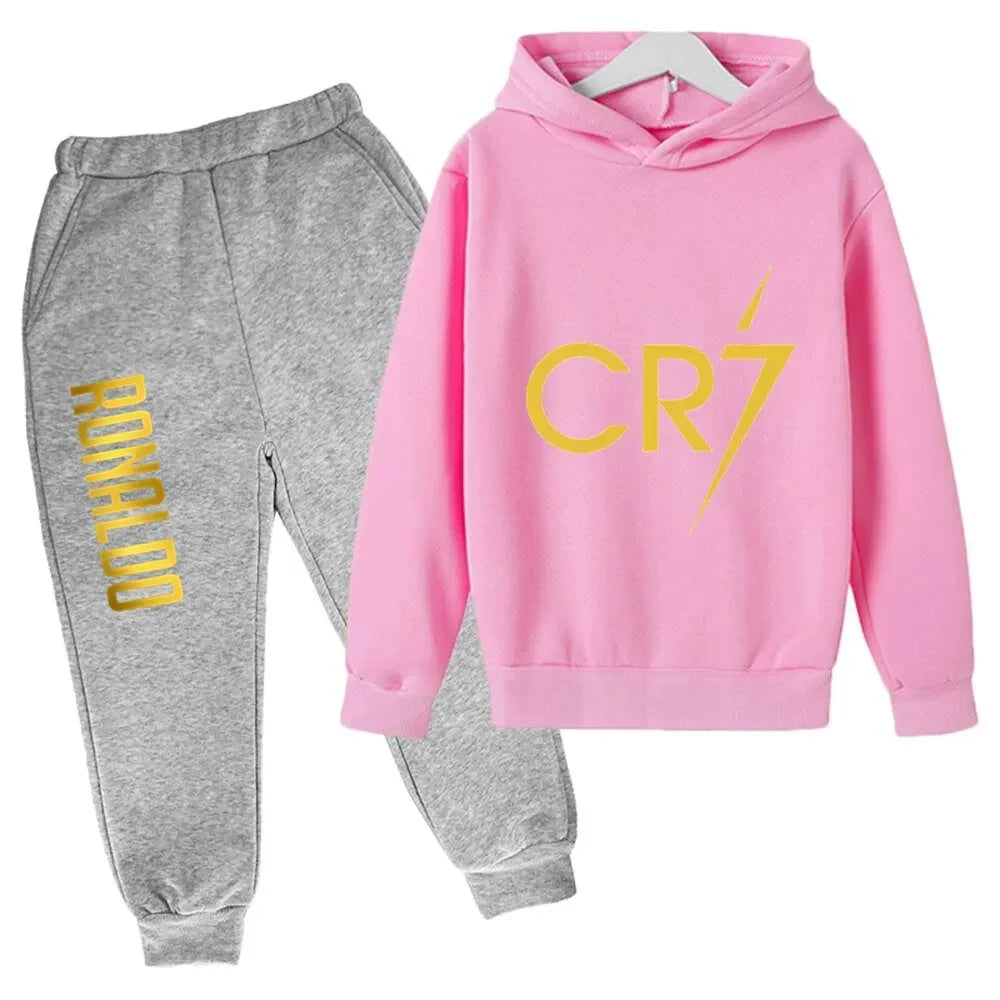 Ronaldo CR7 Print Hoodie and Pants Set for Children