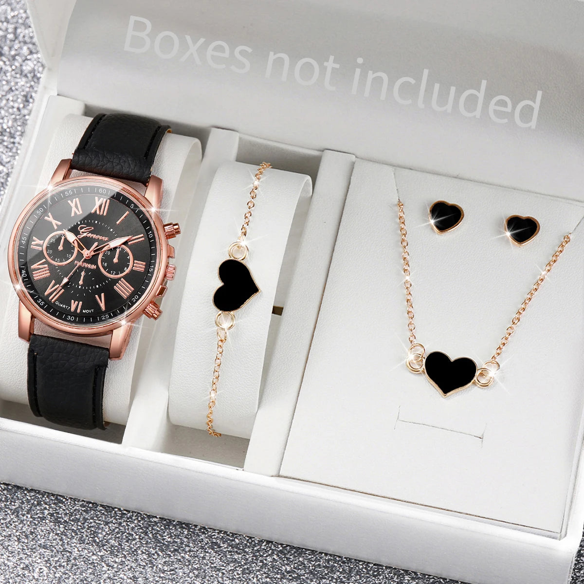 Fashion Women's Quartz Watch Leather Band Jewelry Set