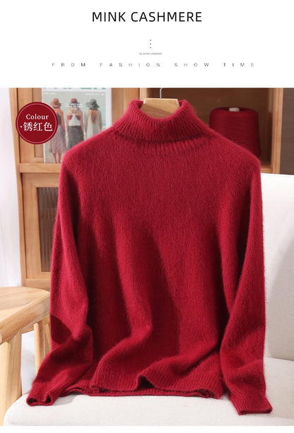 Mink Fur High Collar Pullover Sweater for Women