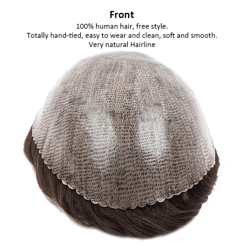 Curly Human Hair Toupee for Men Full PU Natural Color