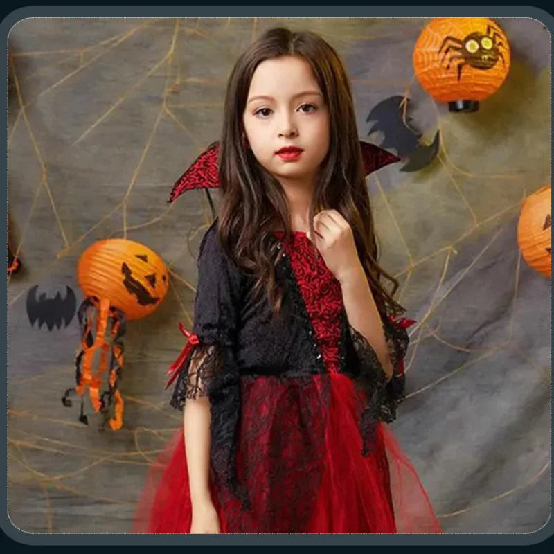 Halloween Vampire Dress for Kids in Scarlet Gothic Style
